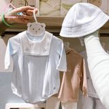 Bodysuit dài tay kèm mũ màu xanh phối trắng Nous Petit à petit