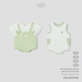 Set 2 bodysuit cộc màu be phối xanh lá in trang trí Nous Premium ( gấu )