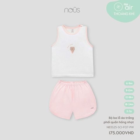 Bộ ba lỗ áo trắng phối quần hồng nhạt Nous Air ( Gấu kem )