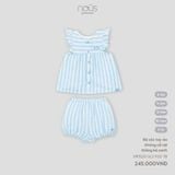 Bộ cộc tay áo không cổ cài thẳng kẻ xanh Nous Party