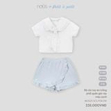 Bộ cộc tay áo trắng phối quần giả váy màu xanh Nous Party