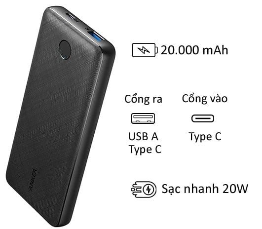 Pin Sạc Dự Phòng Anker 525 PowerCore Essential 20000 mAh - A1287