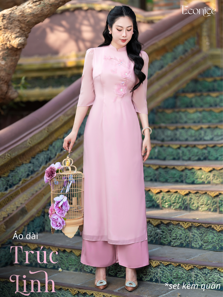 Set áo dài cách tân nữ đính kết Econice Trúc Linh