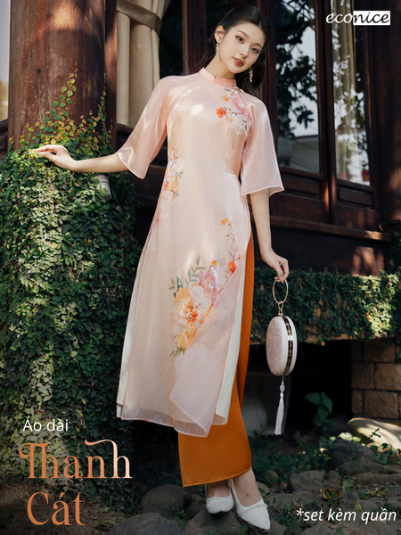 Set áo dài cách tân nữ đính kết Econice Thanh Cát
