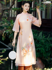 Set áo dài cách tân nữ đính kết Econice Thanh Cát