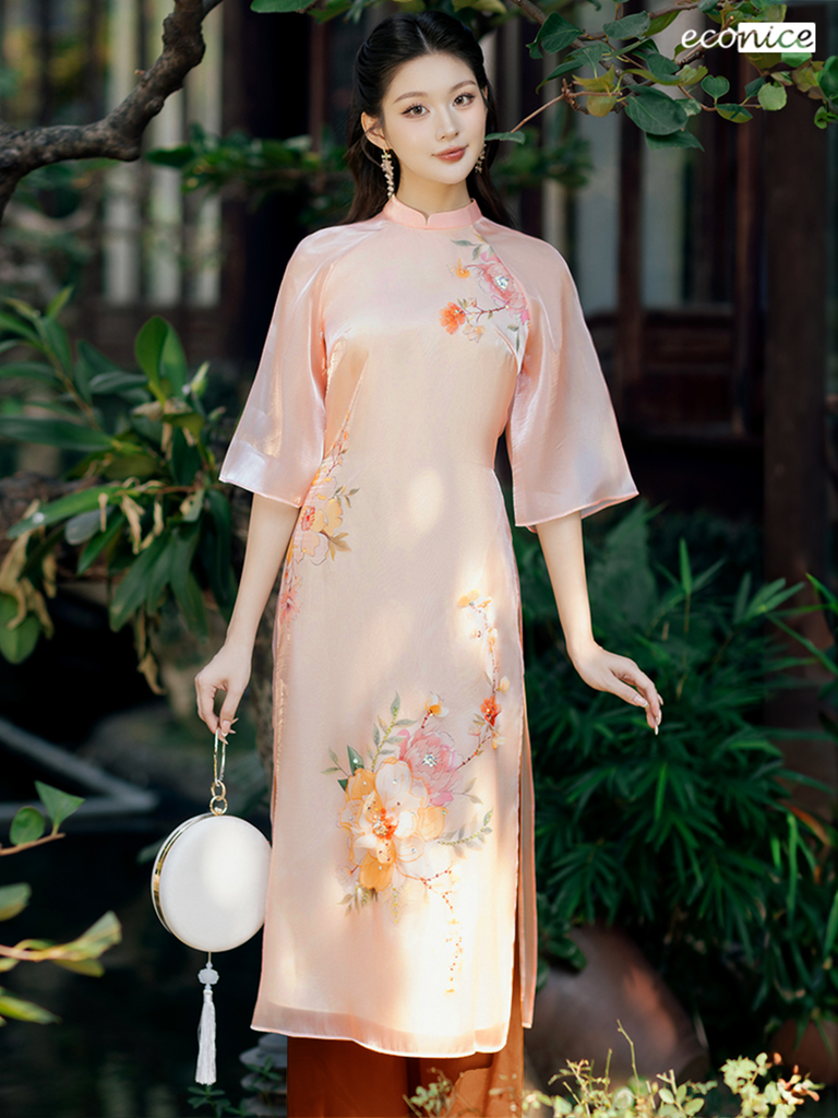 Set áo dài cách tân nữ đính kết Econice Thanh Cát