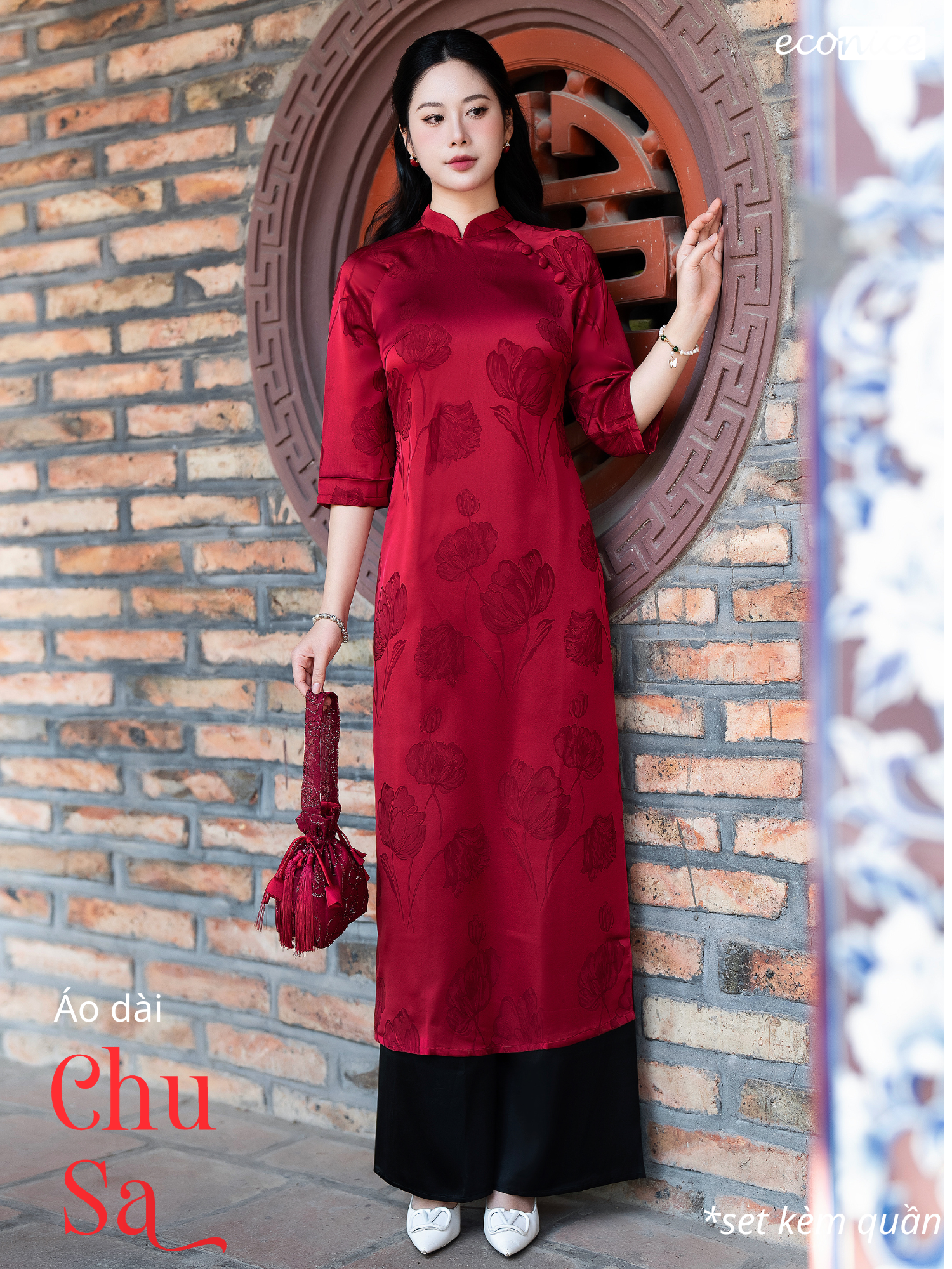 Set áo dài cách tân nữ Econice Chu Sa