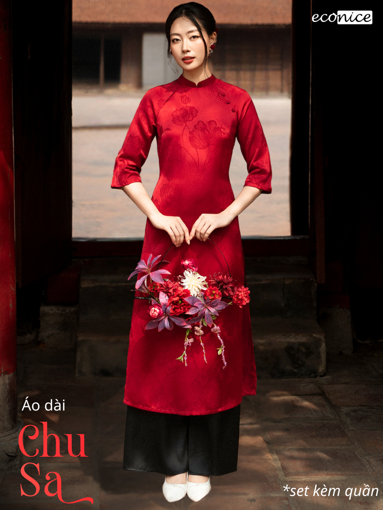 Set áo dài cách tân nữ Econice Chu Sa