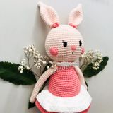  THỎ LILY VÁY HỒNG - 43CM - Thú bông bằng len handmade, Thú len nhồi bông Amigurumi, Búp bê len handmade cao cấp NemoToys 