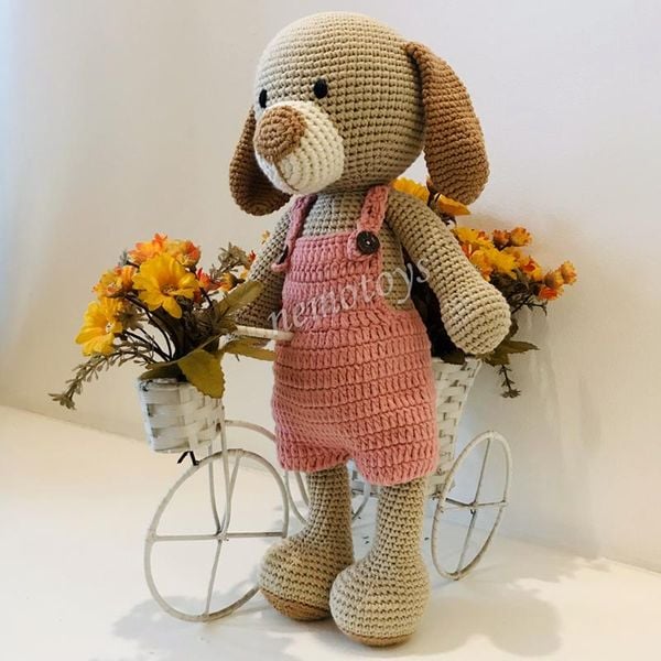  CHÓ LULU CHÂN DÀI HỒNG - 40 CM - Thú bông bằng len handmade NemoToys, Thú len nhồi bông Amigurumi 