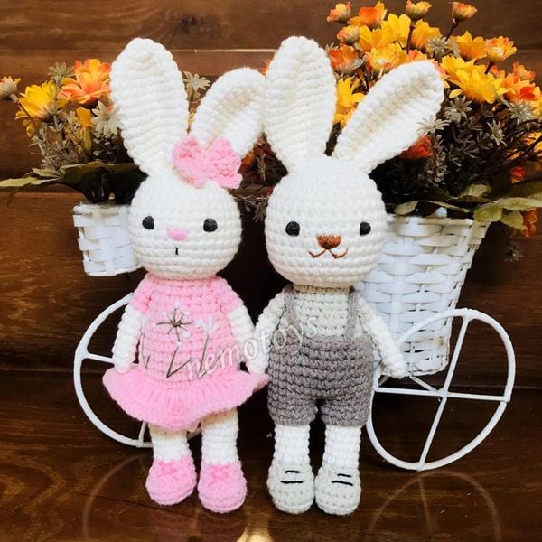  THỎ NHÍ - 26CM - Thú bông bằng len handmade, Thú len nhồi bông Amigurumi, Búp bê len handmade cao cấp NemoToys 