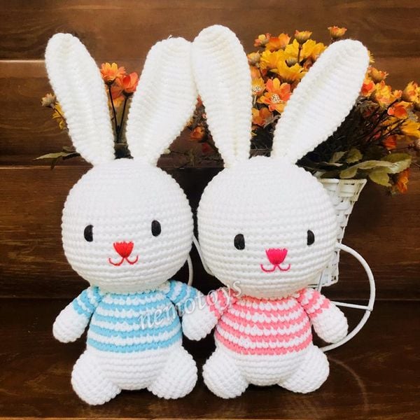  THỎ BABY - 27CM - Thú bông bằng len handmade, Thú len nhồi bông Amigurumi, Búp bê len handmade cao cấp NemoToys 