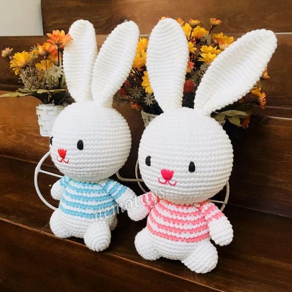  THỎ BABY - 27CM - Thú bông bằng len handmade, Thú len nhồi bông Amigurumi, Búp bê len handmade cao cấp NemoToys 