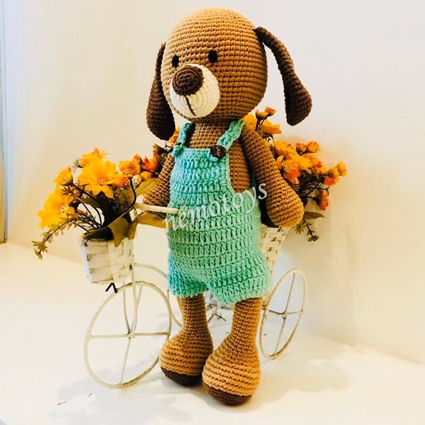  CHÓ LULU CHÂN DÀI XANH - 40 CM - Thú bông bằng len handmade NemoToys, Thú len nhồi bông Amigurumi 