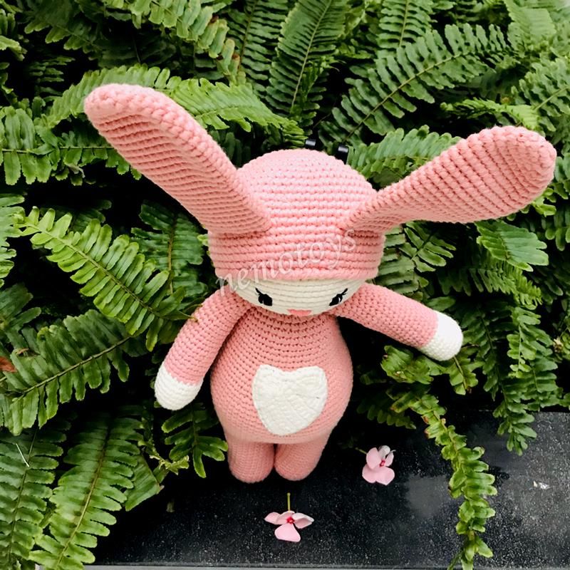  Thỏ Hồng Tim - Thú len Amigurumi Handmade – Thú Bông Len Dễ Thương Decor / Quà Tặng – Nemo Handmade - Len Móc Thú 