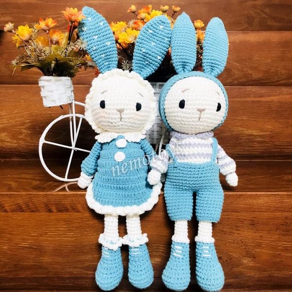  THỎ KHÚC CÂY XANH - 40CM - Thú bông bằng len handmade, Thú len nhồi bông Amigurumi, Búp bê len handmade cao cấp NemoToys 