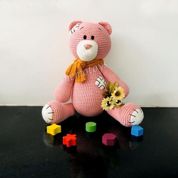  GẤU POOH HỒNG (41cm) - Thú bông bằng len handmade NemoToys, Thú len nhồi bông Amigurumi 