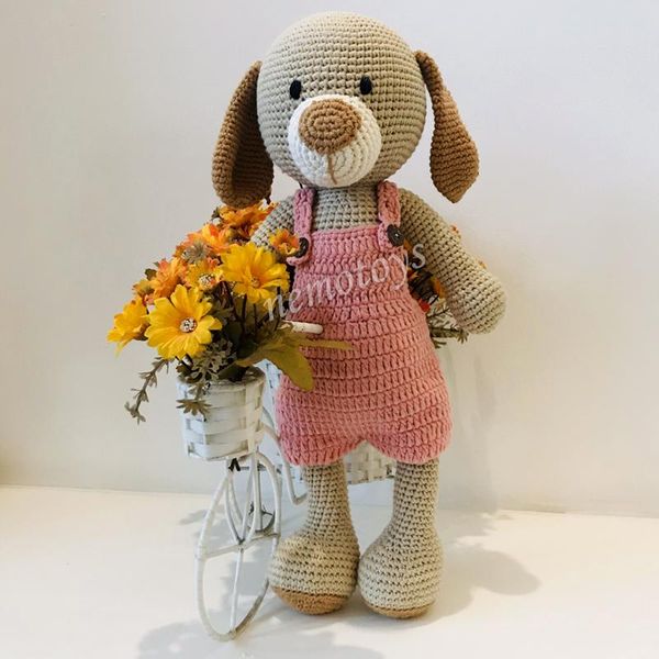  CHÓ LULU CHÂN DÀI HỒNG - 40 CM - Thú bông bằng len handmade NemoToys, Thú len nhồi bông Amigurumi 