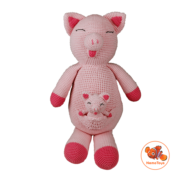 Thú len Handmade - Heo Mẹ Bồng Con Pinky Pig And Baby Pig 