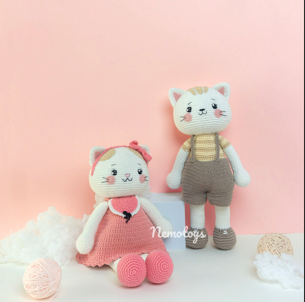  MÈO TINH KHÔI - PHIÊN BẢN BÉ GÁI - Thú bông bằng len – Thú len nhồi bông Amigurumi – NemoToys NemoHandmade 