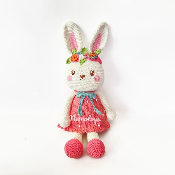  THỎ HOA HOA VÁY HỒNG - Thú bông bằng len - Thú len nhồi bông Amigurumi - NemoToys NemoHandmade 