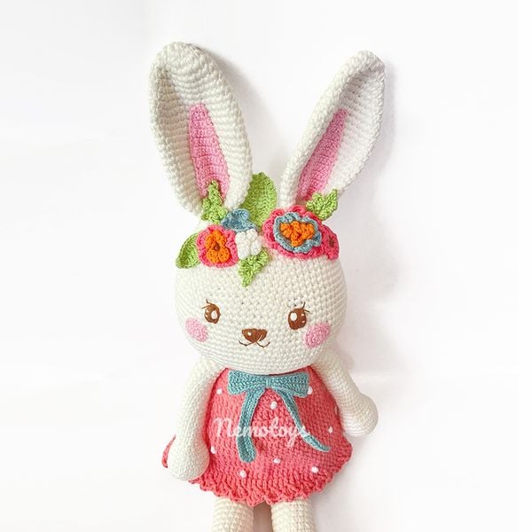  THỎ HOA HOA VÁY HỒNG - Thú bông bằng len - Thú len nhồi bông Amigurumi - NemoToys NemoHandmade 