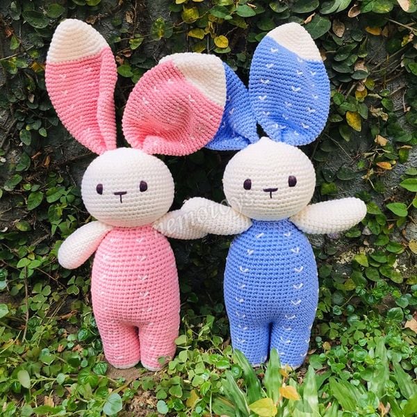  THỎ THÊU V - Thú bông bằng len handmade, Thú len Amigurumi, Búp bê len handmade 