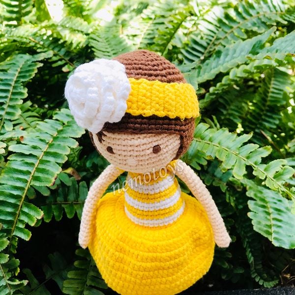  BÚP BÊ VÁY VÀNG - 30CM - Thú bông bằng len handmade, Thú len Amigurumi, Búp bê len handmade 