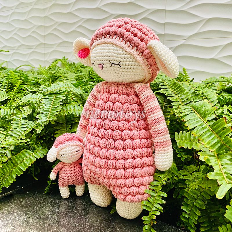  SET CỪU MẸ ,CON HỒNG (40CM,15CM) - Thú bông bằng len handmade, Thú len Amigurumi, Búp bê len handmade 