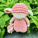  SET CỪU MẸ ,CON HỒNG (40CM,15CM) - Thú bông bằng len handmade, Thú len Amigurumi, Búp bê len handmade 