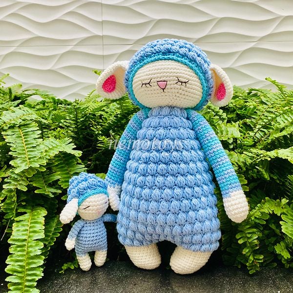  SET CỪU MẸ, CON XANH (40CM, 15CM )- Thú bông bằng len handmade, Thú len Amigurumi, Búp bê len handmade 