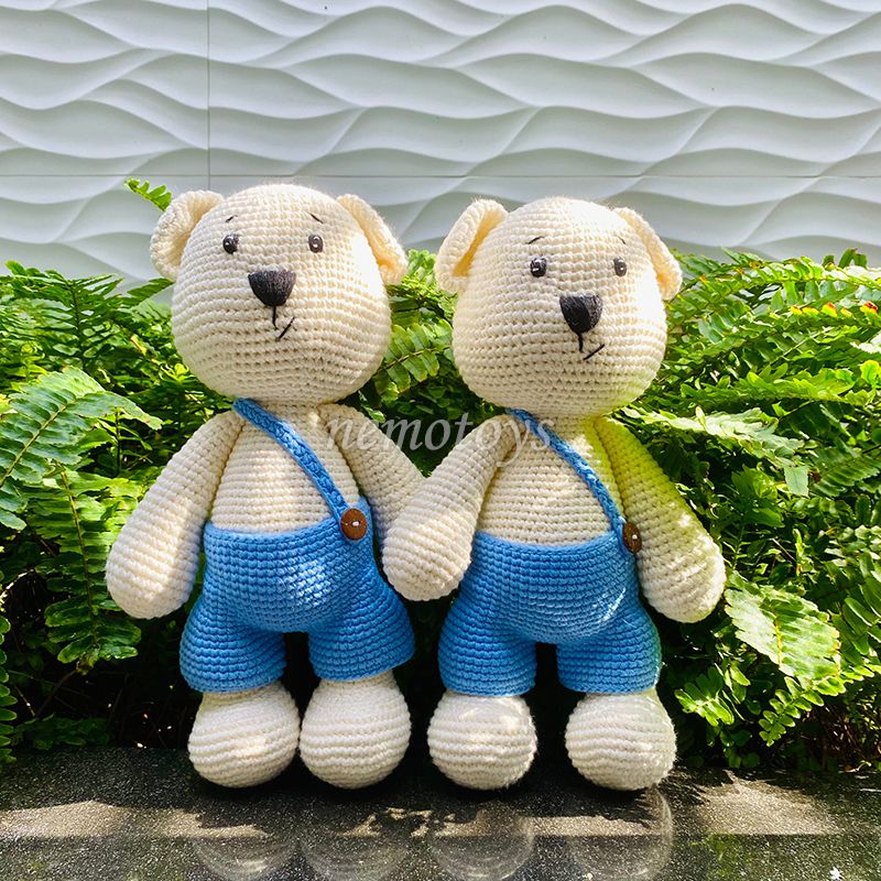  GẤU QUẦN XANH (30CM) - Thú bông bằng len handmade, Thú len Amigurumi, Búp bê len handmade 