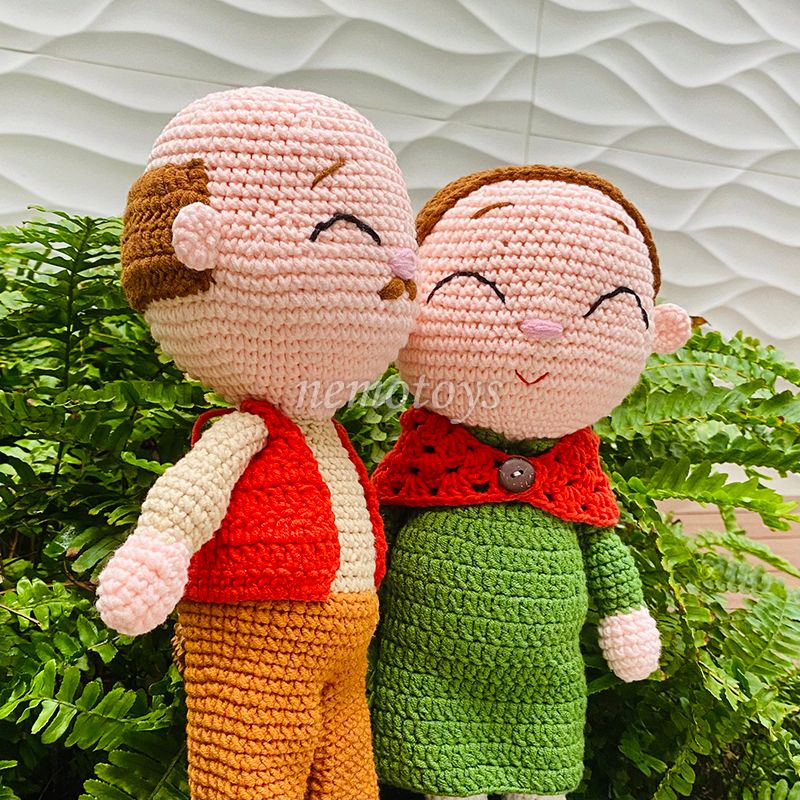  ÔNG GIÀ BÀ GIÀ (35CM) - Thú bông bằng len handmade, Thú len Amigurumi, Búp bê len handmade 