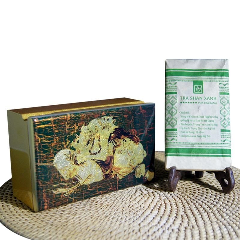 Trà Shan Xanh Bánh 200g - Hộp Sơn Mài