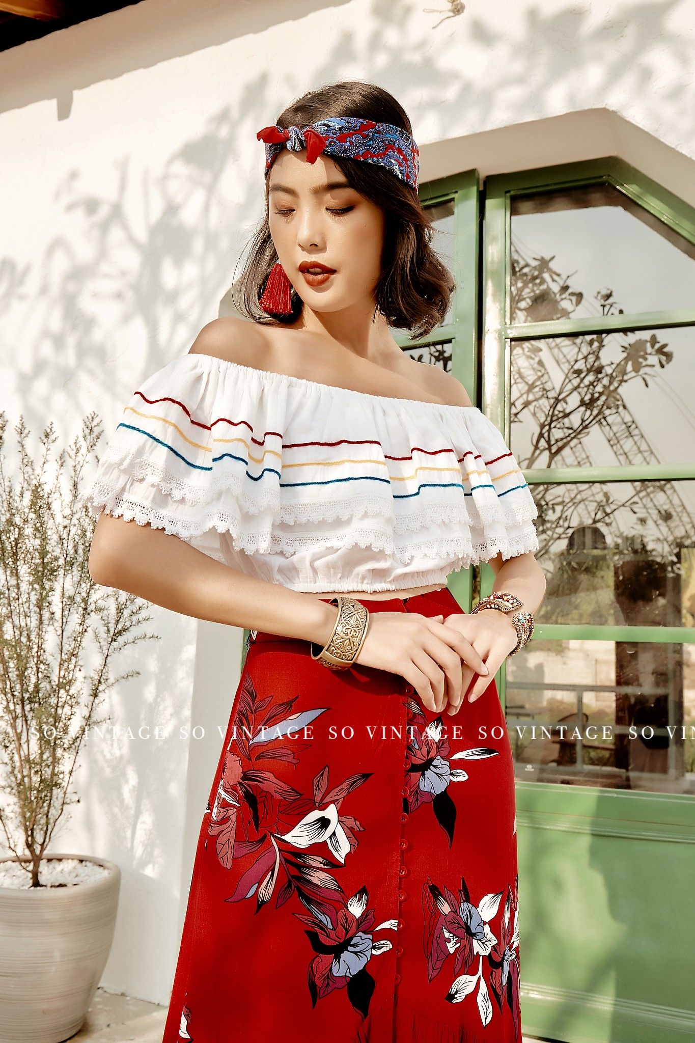 Chân váy vintage Nhật Bản ren hoa  sakurafashionvn