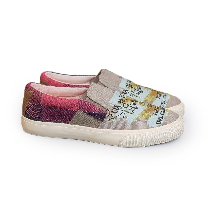 Giày lười Urban thanh lý lỗ Họa tiết- Kaki viền tím