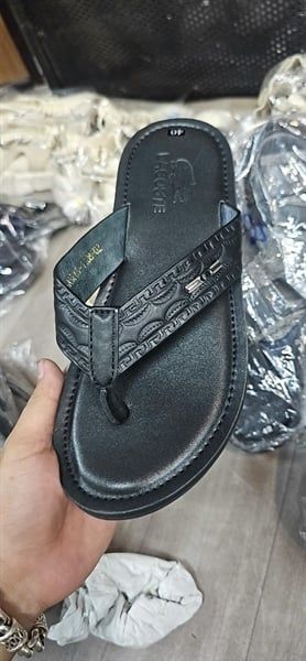 Dép tông nam da thật khâu viền- Đen