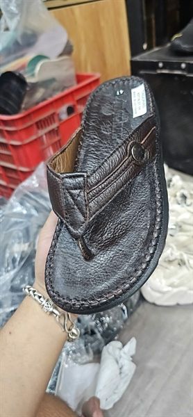 Dép tông nam da thật khâu viền- Nâu