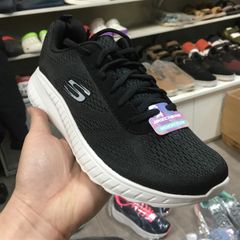 Giày thể thao nữ Skech Knit - Đen viền hồng