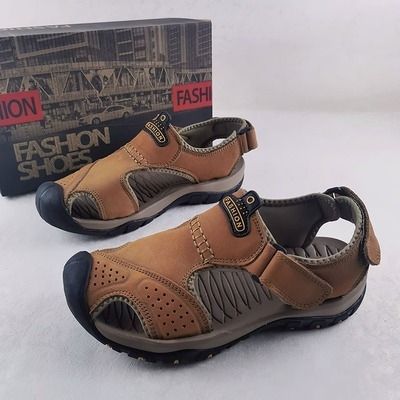 Sandal ngoại cỡ mũi rọ da thật - Nâu vàng 3642841