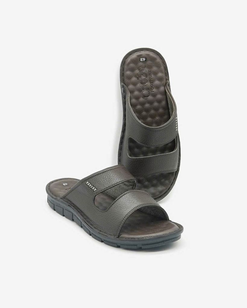 Dép nam khâu đế Urban quai da bò thật - Nâu