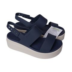 Sandal Crocs độn đế có quai ngang dư xịn- Navy đế xám