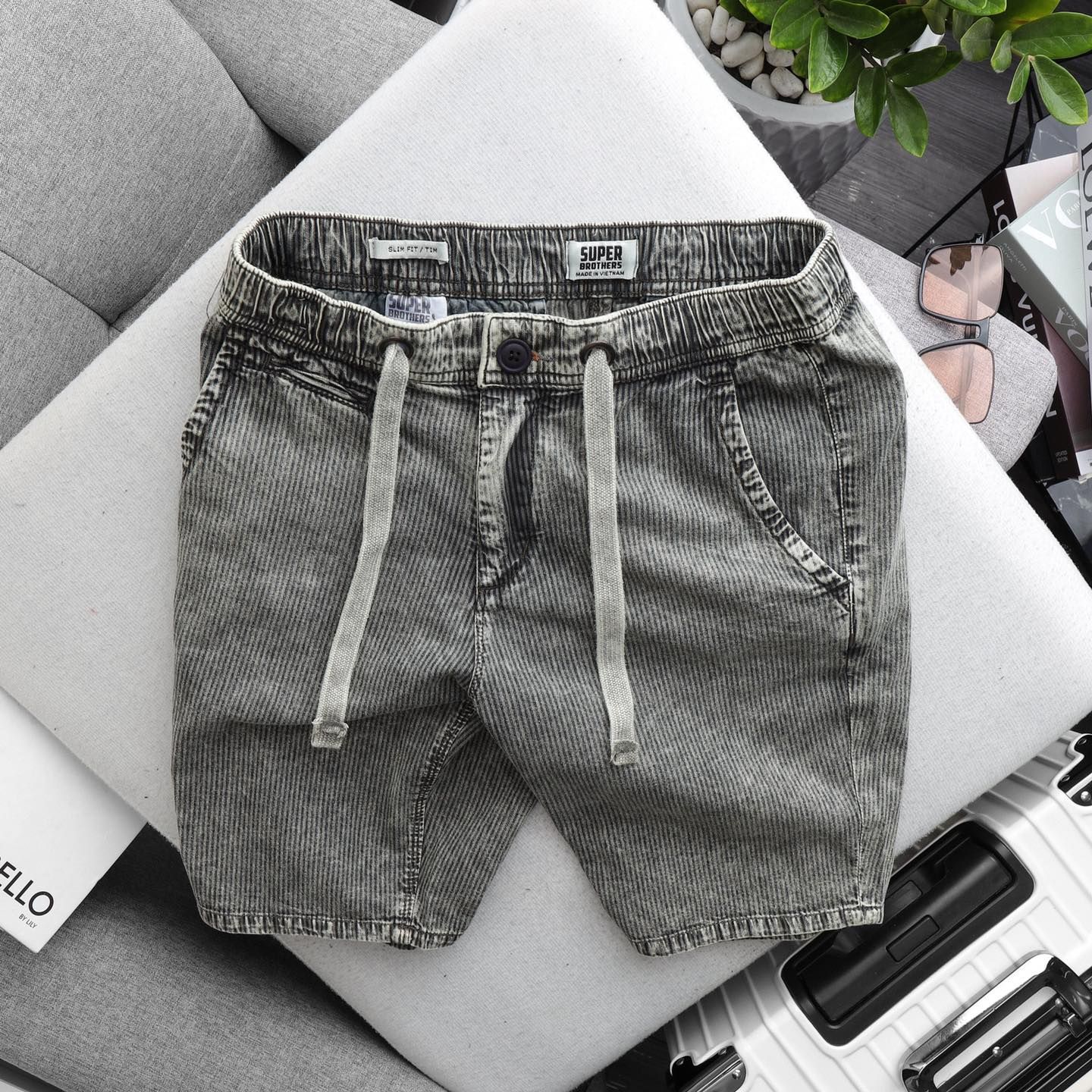  SHORT DENIM SUPER BROS WASH SỌC DÂY RÚT 