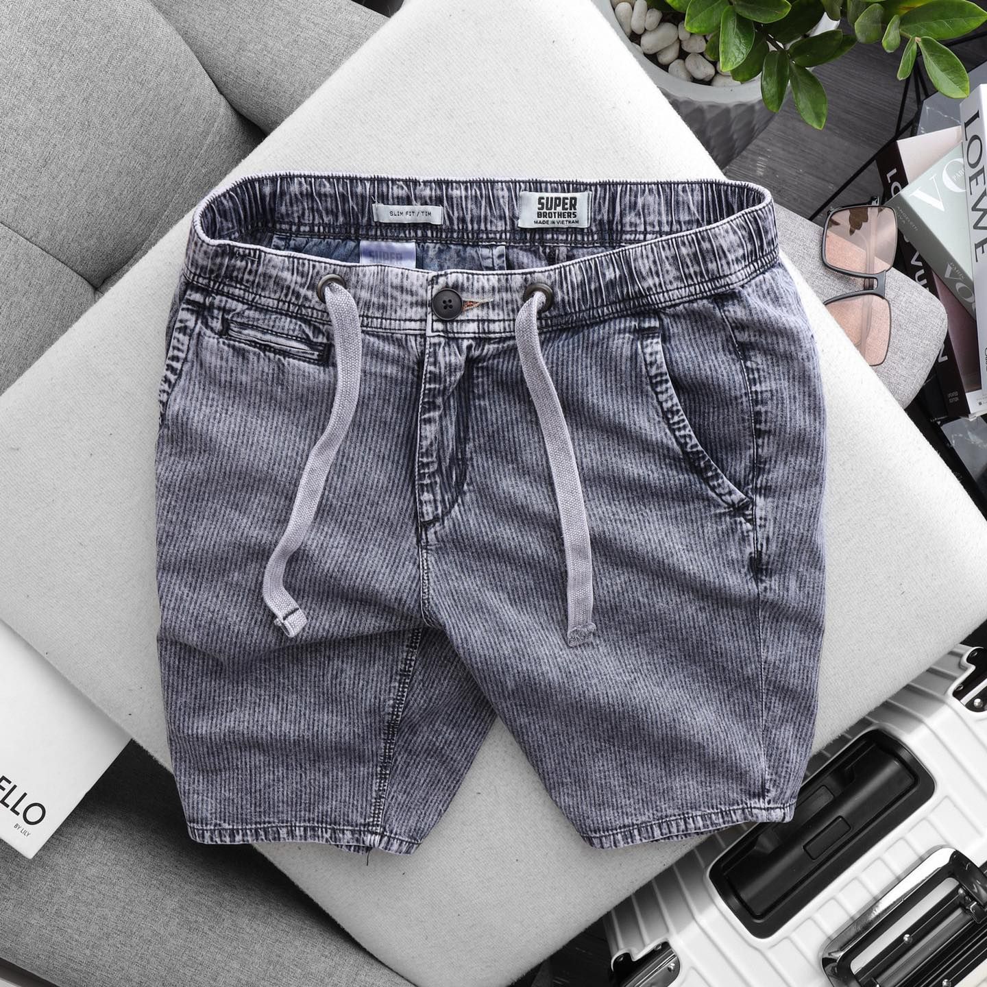  SHORT DENIM SUPER BROS WASH SỌC DÂY RÚT 