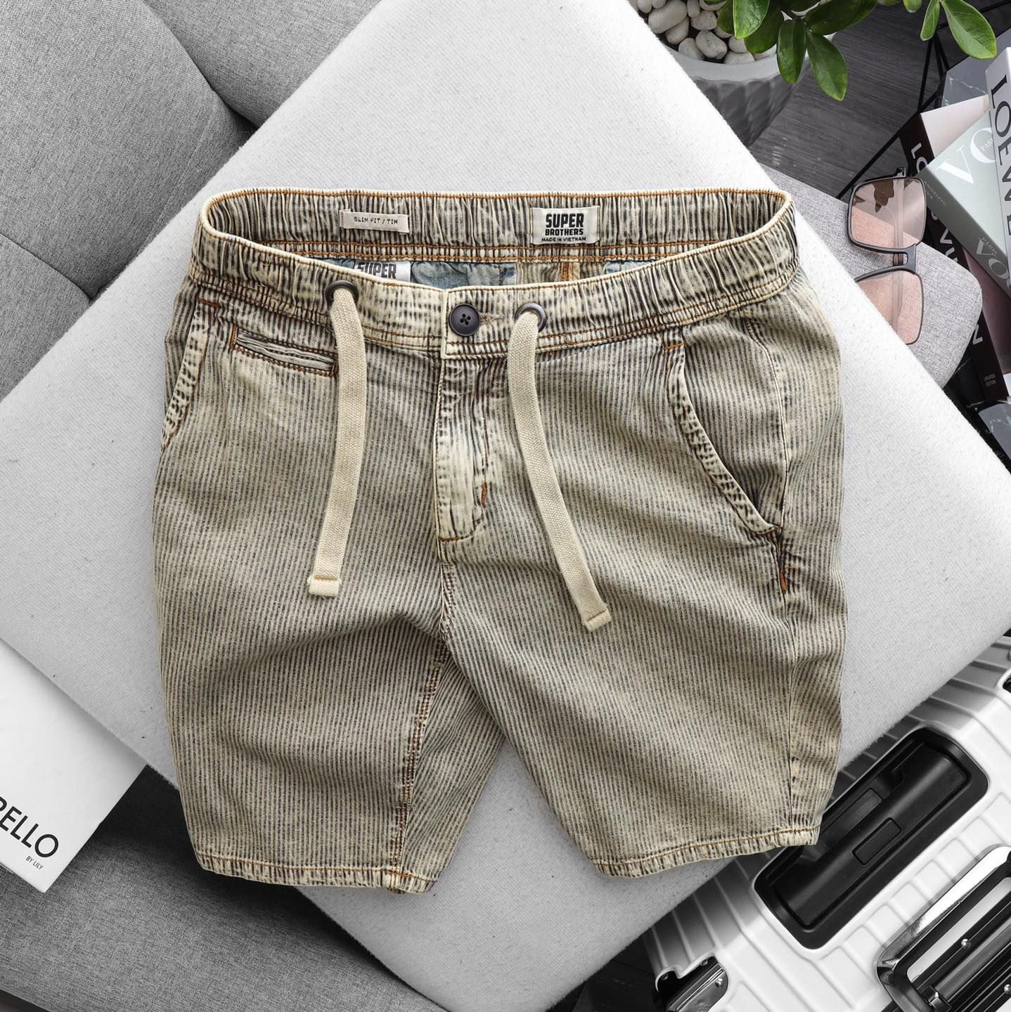  SHORT DENIM SUPER BROS WASH SỌC DÂY RÚT 