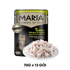 Hộp 12 Gói 70G - Pate mèo MARIA  Tuna & Shirasu in Gravy - Vị Cá ngừ và Cá cơm Petmall