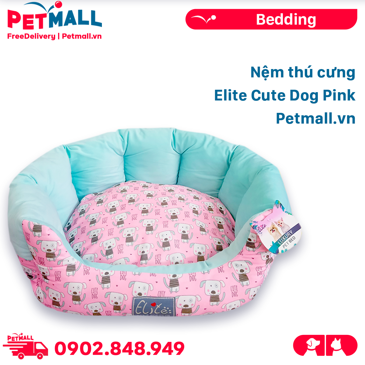 Nệm thú cưng Elite Cute Dog Pink Petmall – PETMALL.VN