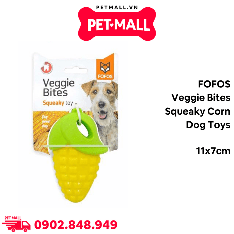 Đồ chơi FOFOS Veggie Bites Squeaky Corn Dog Toys Size 11x7cm - Hình trái bắp, hỗ trợ nhai gặm giảm stress