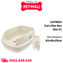 Khay vệ sinh mèo CATIDEA Cat Litter Box Size XL - 63x46x25cm | Màu Trắng Kem - Tặng Kèm Xẻng Petmall