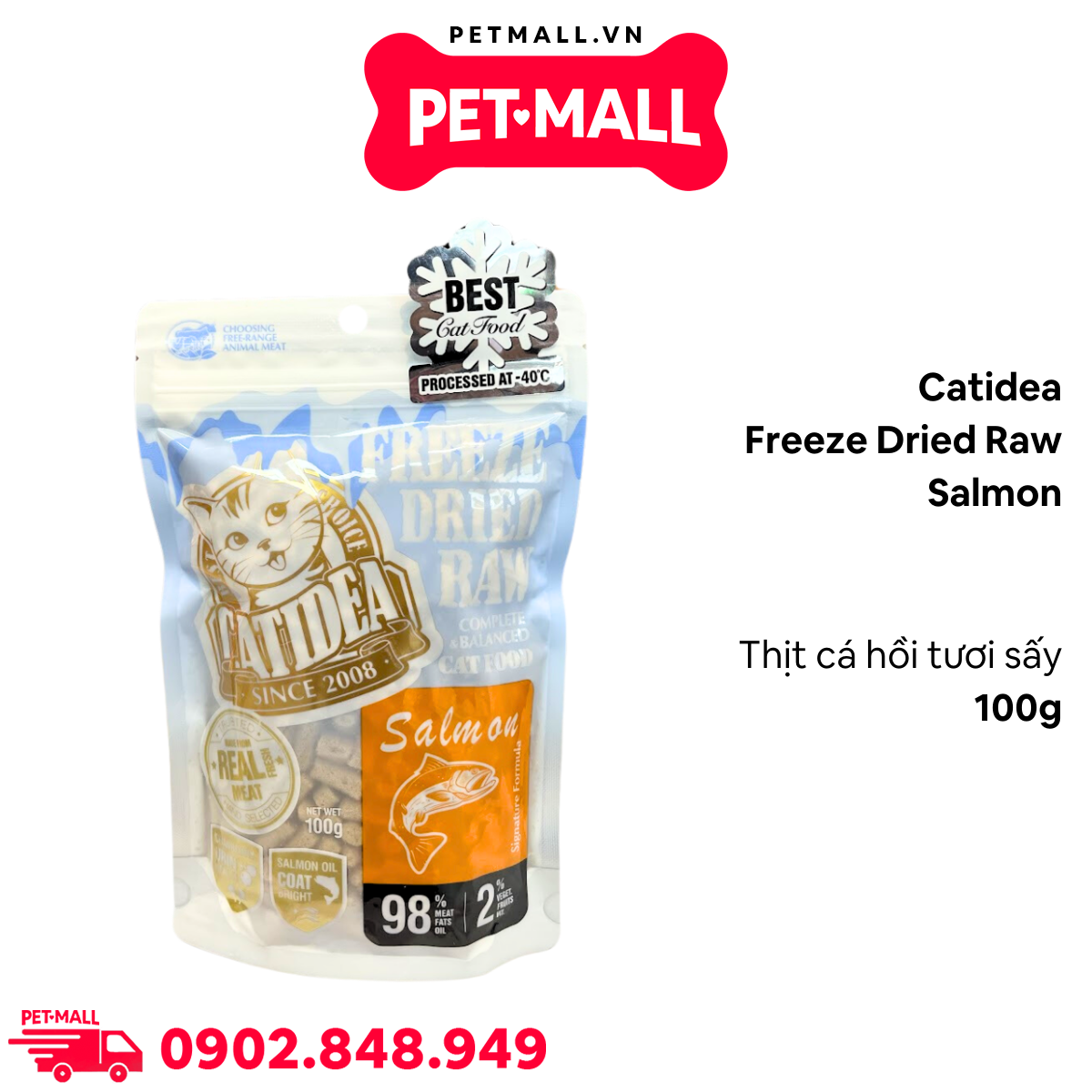 Thức ăn mèo Catidea Freeze Dried Raw Salmon 100g - Thịt cá hồi tươi sấy dành cho mèo mọi lứa tuổi Petmall